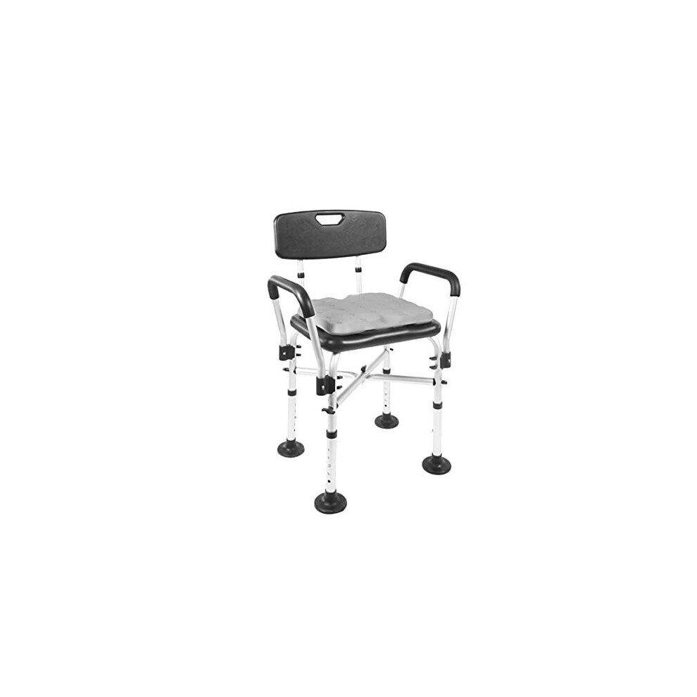 KMINA - Shower Chairs for the Elderly (330 lbs) with Double Reinforced Crossbar and Cushion, Shower Stool with Back, Heavy Duty Bath Seat for Adults,