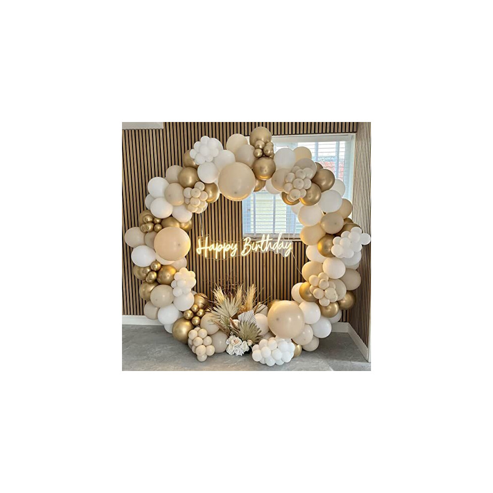 Netnology White Gold Balloons Arch Kit, 185 Pcs White Sand Gold Balloon Garland With Nude Balloons For Boho Wedding, Birthday Party Decoration, Anniversary, White,Cream,Gold
