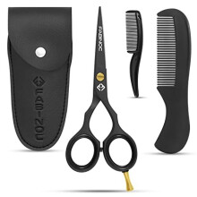 FABINOC 4.5 Inches Beard and Moustache Scissors with Comb & Pouch – Eyebrow, Ear & Nose Small Hair Scissors - Stainless Steel Mustashe Grooming Kit