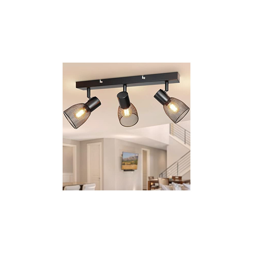 Dehobo Ceiling Lights Spotlights, Kitchen Spotlight Ceiling bar in Matt Black, 3 Way Ceiling Light Adjustable with Metal Mesh Shades Spot Light