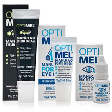 Optimel Manuka Honey Eye Treatment Bundle - Eye Drops, Gel & Eyelid Cream - Dry Eye Itchy Flaky Skin Treatment & Relief - Blepharitis, Corneal -