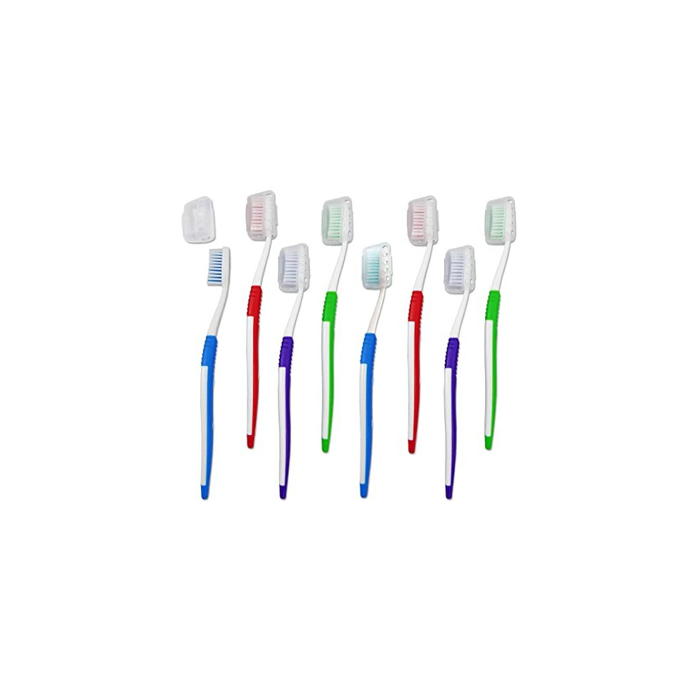 Adult Toothbrushes with Covers ~ Bulk Pack of 8 Manual Toothbrushes ~ Medium Firm Bristles