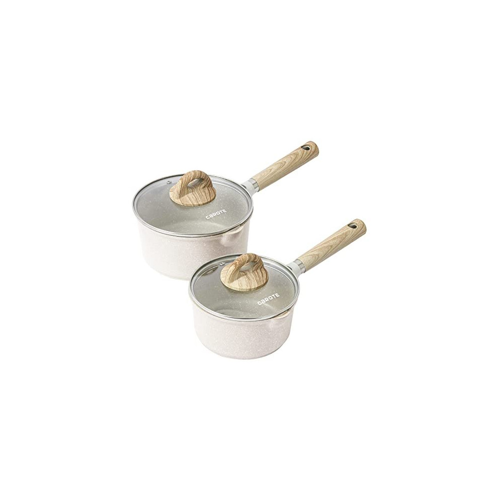 Carote Saucepan Set 16Cm/18Cm, Non Stick Induction Saucepan Set With Lid, Milk Pan For All Hobs, Small Cooking Pot With Pour Spout