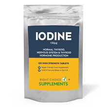 Iodine 150mcg 120 Tablets | Max Strength Potassium Iodide | Natural Source of Iodine from Potassium Iodide | Thyroid Supplement | Vegan UK Made | GMP