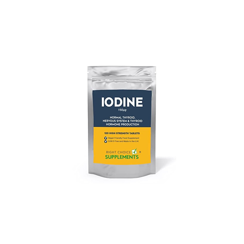 Right Choice Supplements Iodine 150Mcg 120 Tablets | Max Strength Potassium Iodide | Natural Source Of Iodine From Potassium Iodide | Thyroid Supplement | Vegan Uk Made | Gmp