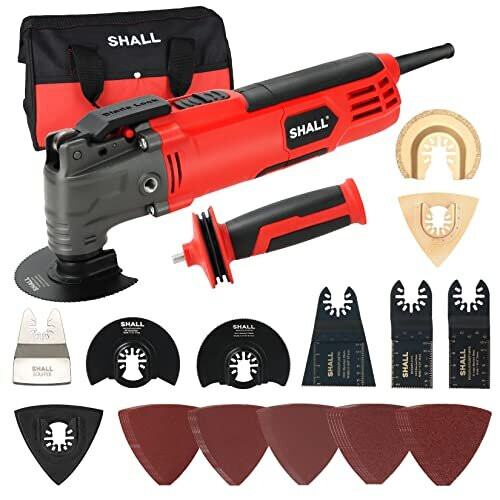 SHALL Oscillating Tool, 500W Oscillating Multitool Kit with 5 Oscillation Angle, Quick Change & Kickback Protection, 6 Variable Speeds, Auxiliary