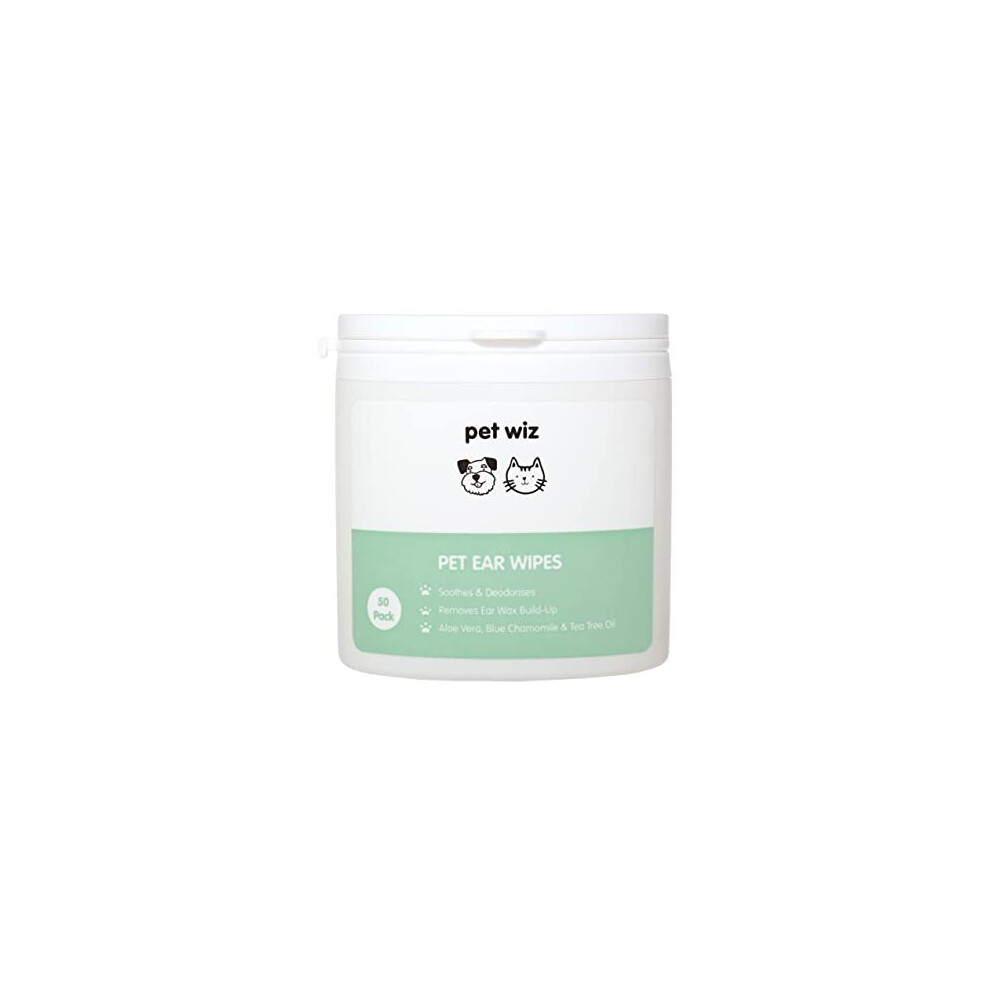 pet wiz Ear Wipes for Dogs & Cats. Clean, Soothe & Deodorise with Natural Active Ingredients Aloe Vera, Witch Hazel, Tea Tree Oil and Blue Chamomile