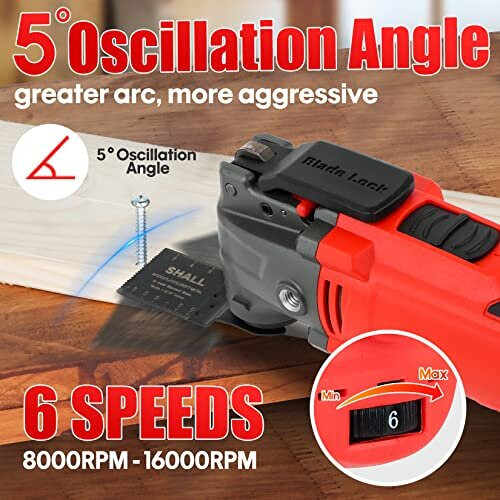 SHALL Oscillating Tool, 500W Oscillating Multitool Kit with 5 Oscillation Angle, Quick Change & Kickback Protection, 6 Variable Speeds, Auxiliary 1