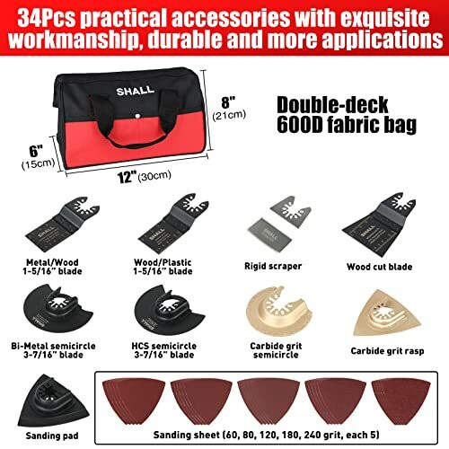 SHALL Oscillating Tool, 500W Oscillating Multitool Kit with 5 Oscillation Angle, Quick Change & Kickback Protection, 6 Variable Speeds, Auxiliary 2