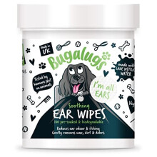 BUGALUGS Dog Ear Cleaner Dog Wipes 100 Biodegradable textured pre-soaked dog ear wipes. Pet Wipes Dog Ear Cleaner Solution Stops Head Shaking, Itching