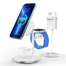3 in 1 Wireless Charging Station, 15W Fast Wireless Mag-Safe Charger Stand Dock for iPhone 14 13 12 Pro Max/14 Plus/Pro/Mini, iWatch 7/SE/6/5/4/3/2,
