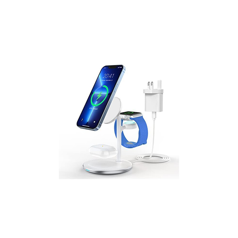 3 in 1 Wireless Charging Station, 15W Fast Wireless Mag-Safe Charger Stand Dock for iPhone 14 13 12 Pro Max/14 Plus/Pro/Mini, iWatch 7/SE/6/5/4/3/2,