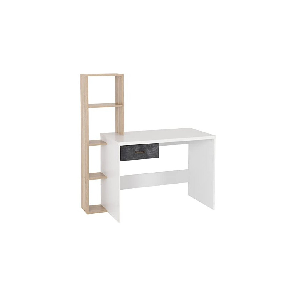 Seconique Nordic 1 Drawer Computer Desk in White/Distressed Effect, Engineered Wood, W 1200mm x D 550mm x H 1365mm-image-OPC-PB95TCP-NEW