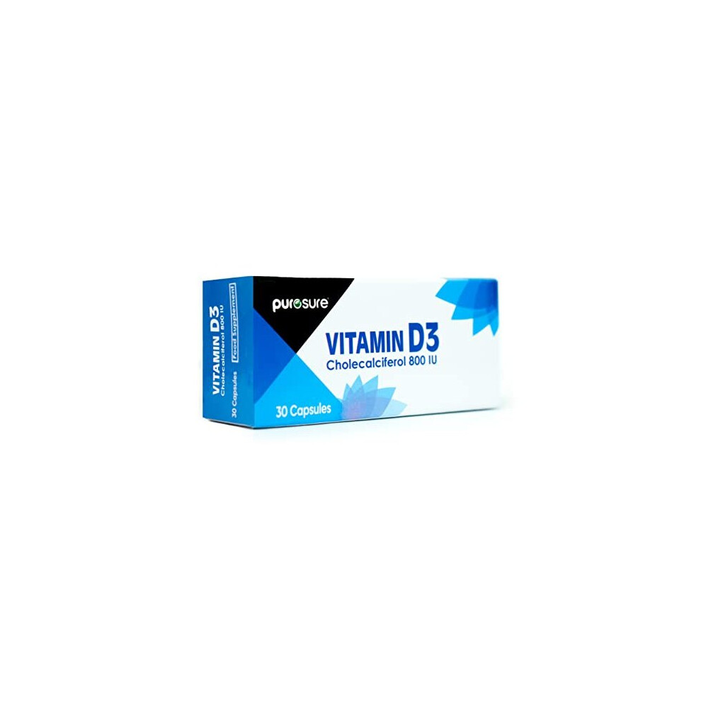 Vitamin D3 800 IU - 30 Capsules - High Potency, Easy to Swallow Pure Vitamin D Softgel Capsules - Vitamin D3 Supplements Helps Boost Health and Immune