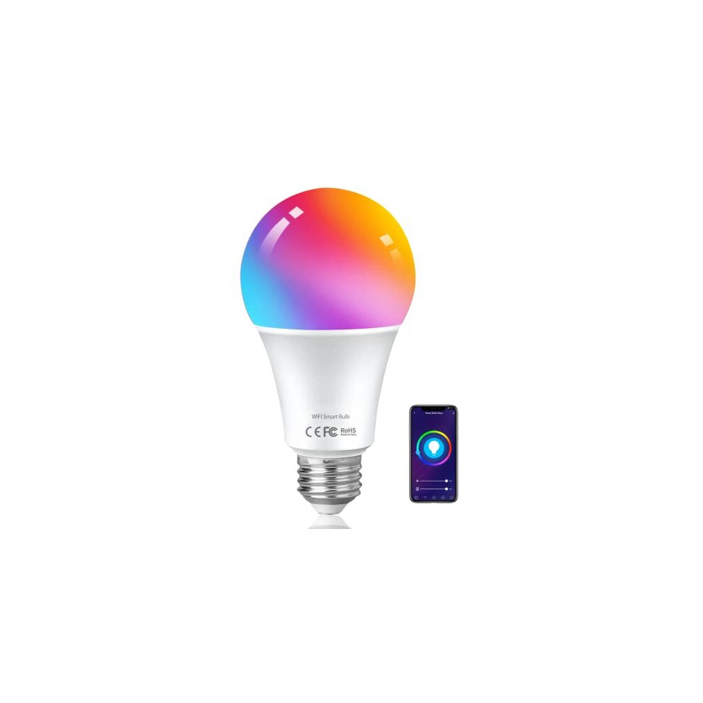 HUTAKUZE Alexa Smart Bulb WiFi Light Bulbs E27 Screw, 10W 1000LM, App or Voice Control, 90W Dimmable White and RGBCW Colour Changing Light Bulb, Works