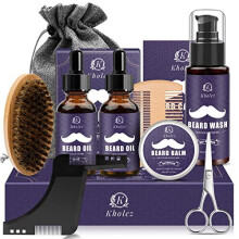 Beard Grooming Kit, Beard Growth Kit w/2 Beard Oil/ Beard Wash/ Beard Balm/ Beard Comb/ Beard Brush/ Scissors/ Beard Shaper,Storage Bag,Beard Care &
