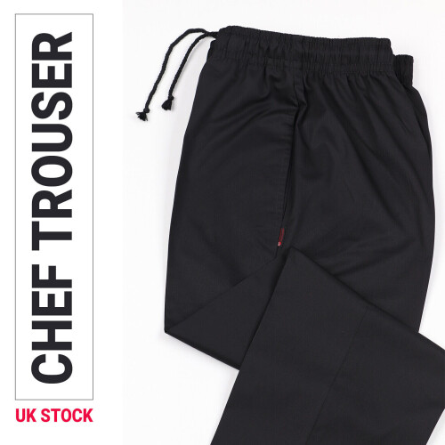 (31" - REGULAR, XL) BLACK CHEF TROUSER Kitchen Cooking Chefs Trousers 1