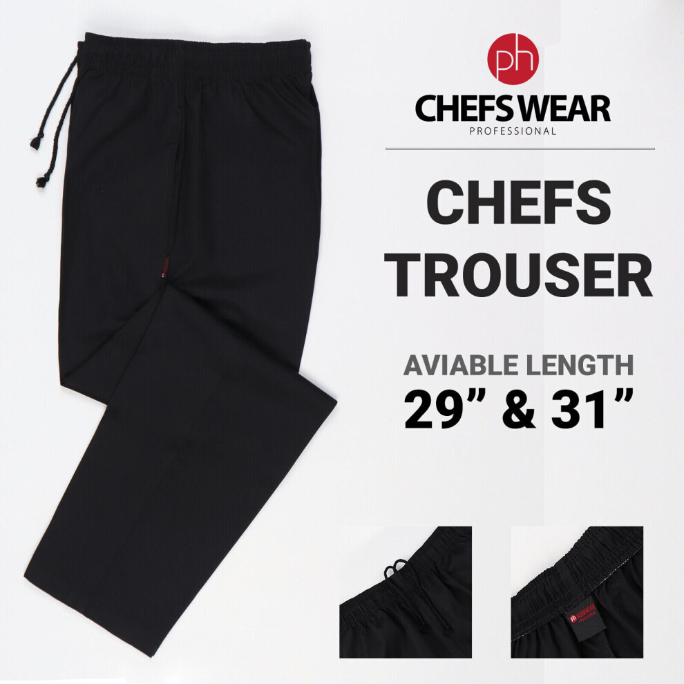P-H (31" - Regular, 5XL) Black Chef Trouser Kitchen Cooking Chefs Trousers