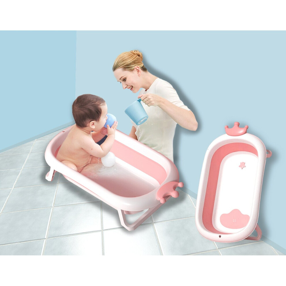 (Pink) Coo11 Baby Foldable Bath Tub, Portable Safe Shower, Non-Slip Support Leg, Lightweight, Convenient for Travelling, Easy to Carry, Perfect Gift f