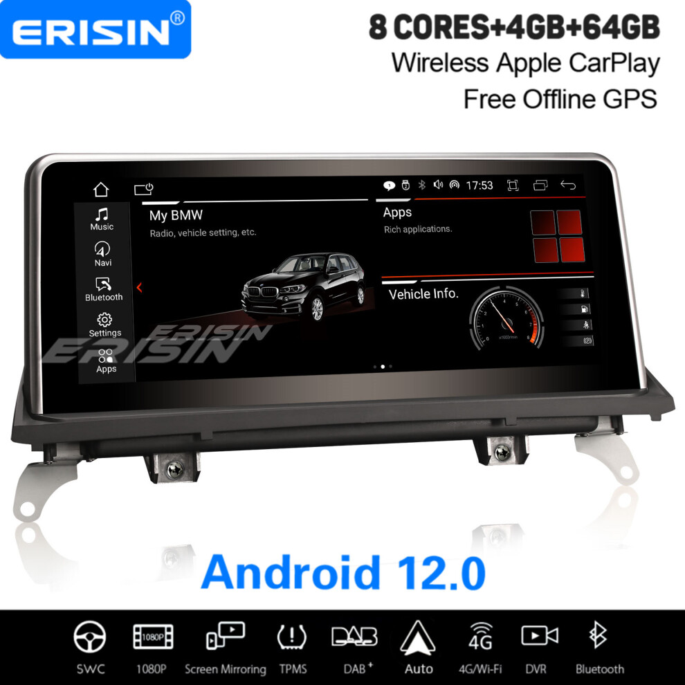 10.25" IPS 64GB 8-Core Android 12.0 Wireless CarPlay Car Stereo For BMW X5 E70 X6 E71 CCC Satnav