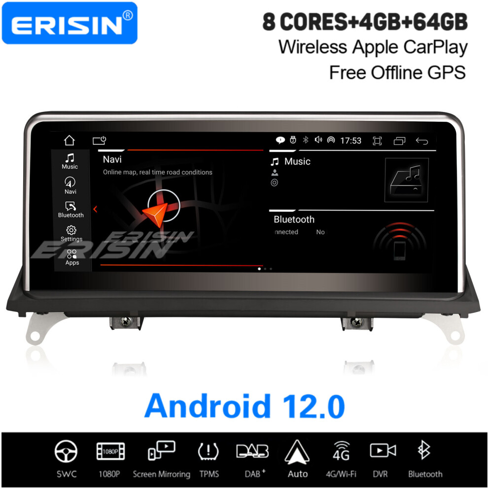 10.25" 8-Core Android 12.0 Wireless Carplay Bt Satnav Car Stereo For Bmw X5 E70 X6 E71 Cic 64Gb 737655209211