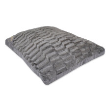 (Large, Silver Fux Fur) LARGE & Extra Large Fur Dog Bed -Pet Washable Zipped Mattress Cushion