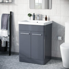 Afern 600mm Vanity Unit Cabinet and Wash Basin Steel Grey- Flat Pack