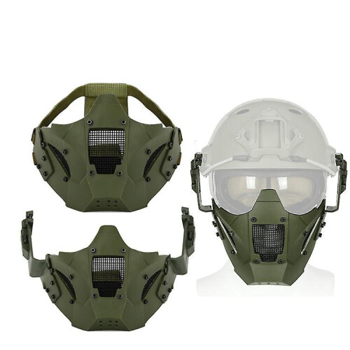 (Green) Airsoft Tactical Mask Half Face Protective Mask Work With Fast Helmet