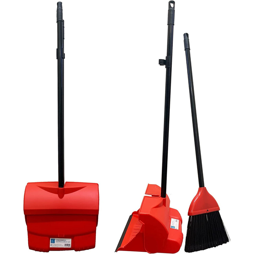 Long Handled Dustpan & Brush Set Strong Metal Handle Dust Pan Broom Sweeper