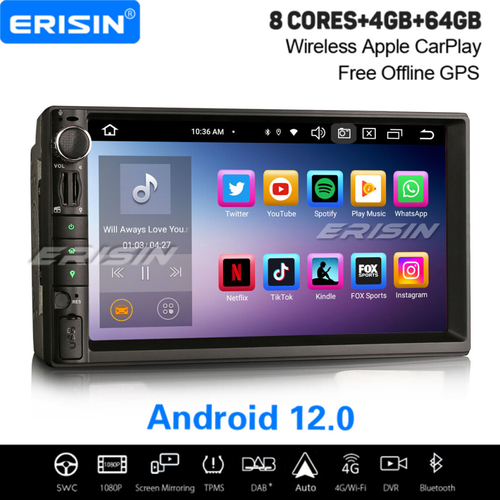 Android 12 Universal 2Din 8-Core Car Stereo 4Gb+64Gb Ips Dsp Bt5.0 Wifi Satnav Carplay&Android Auto 737655209259