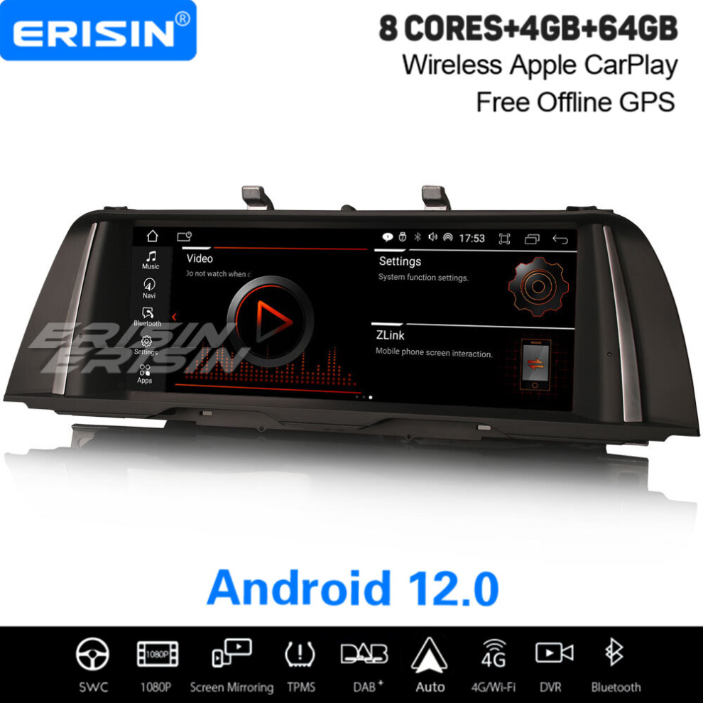 10.25" 8-Core Satnav Android 12 Wireless CarPlay Car Stereo WiFi DAB+ For BMW 5er F10/F11 CIC 64GB