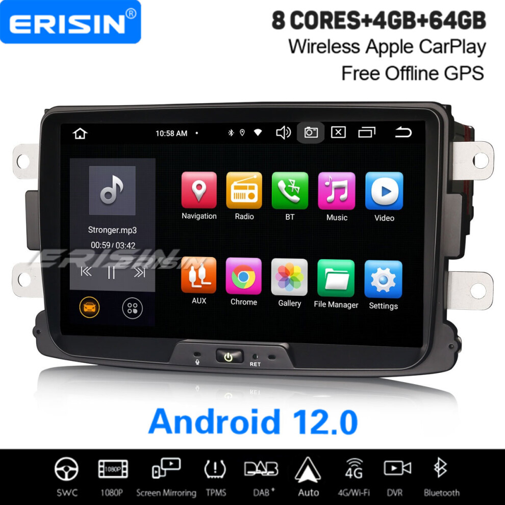 8-Core Android 12 Car Stereo 64Gb Satnav Dab+ Carplay For Renault Dacia Sandero Logan Dokker Duster Lodgy 737655209273