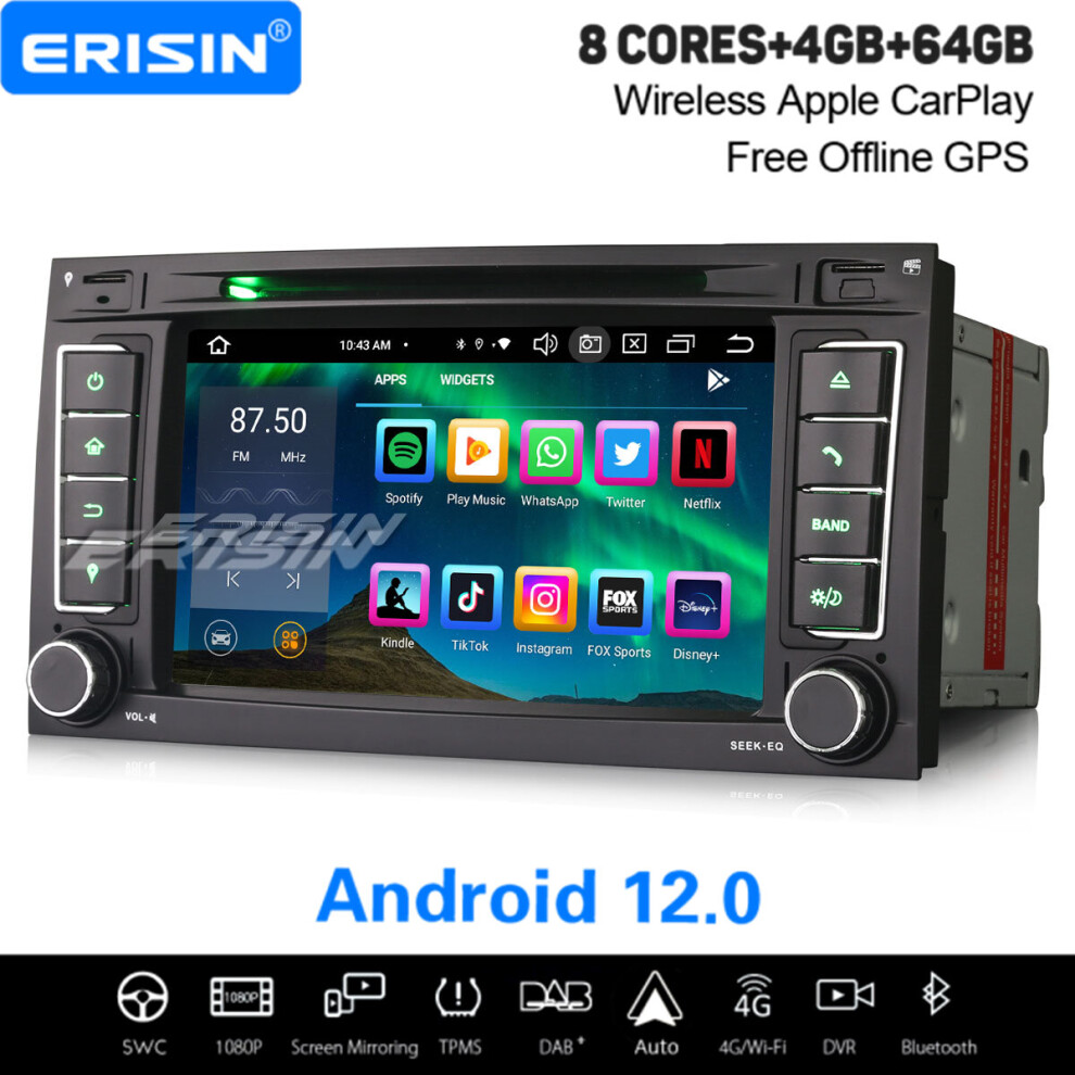 8-Core Android 12.0 Car Stereo For Vw Touareg T5 Multivan 4Gb+64Gb Satnav Dab+ Carplay Wifi Obd2 737655209303