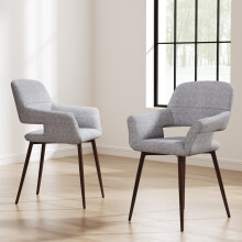 Set of 2 Linen Dining Chair Armchair with Metal Legs