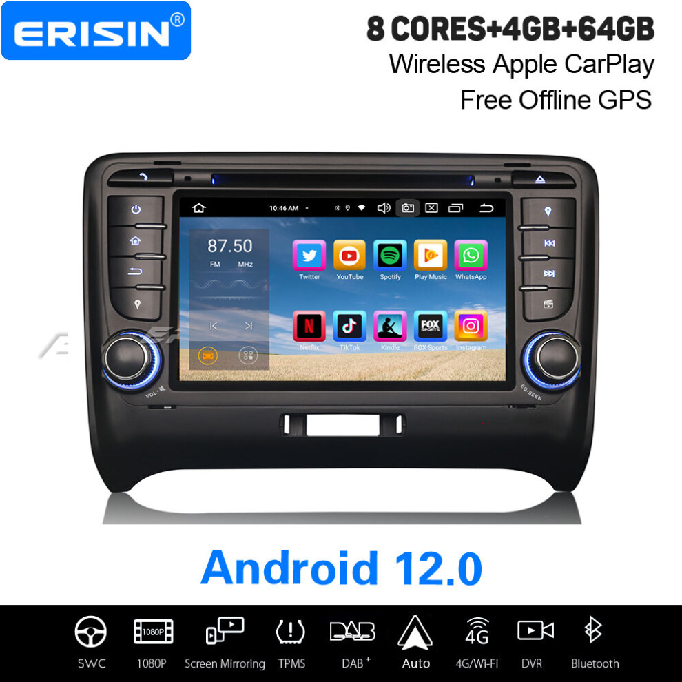 8-Core Android 12.0 Car Stereo For Audi Tt Mk2 4Gb+64Gb Satnav Dab+ Carplay Wifi Obd2 Bluetooth 737655209310