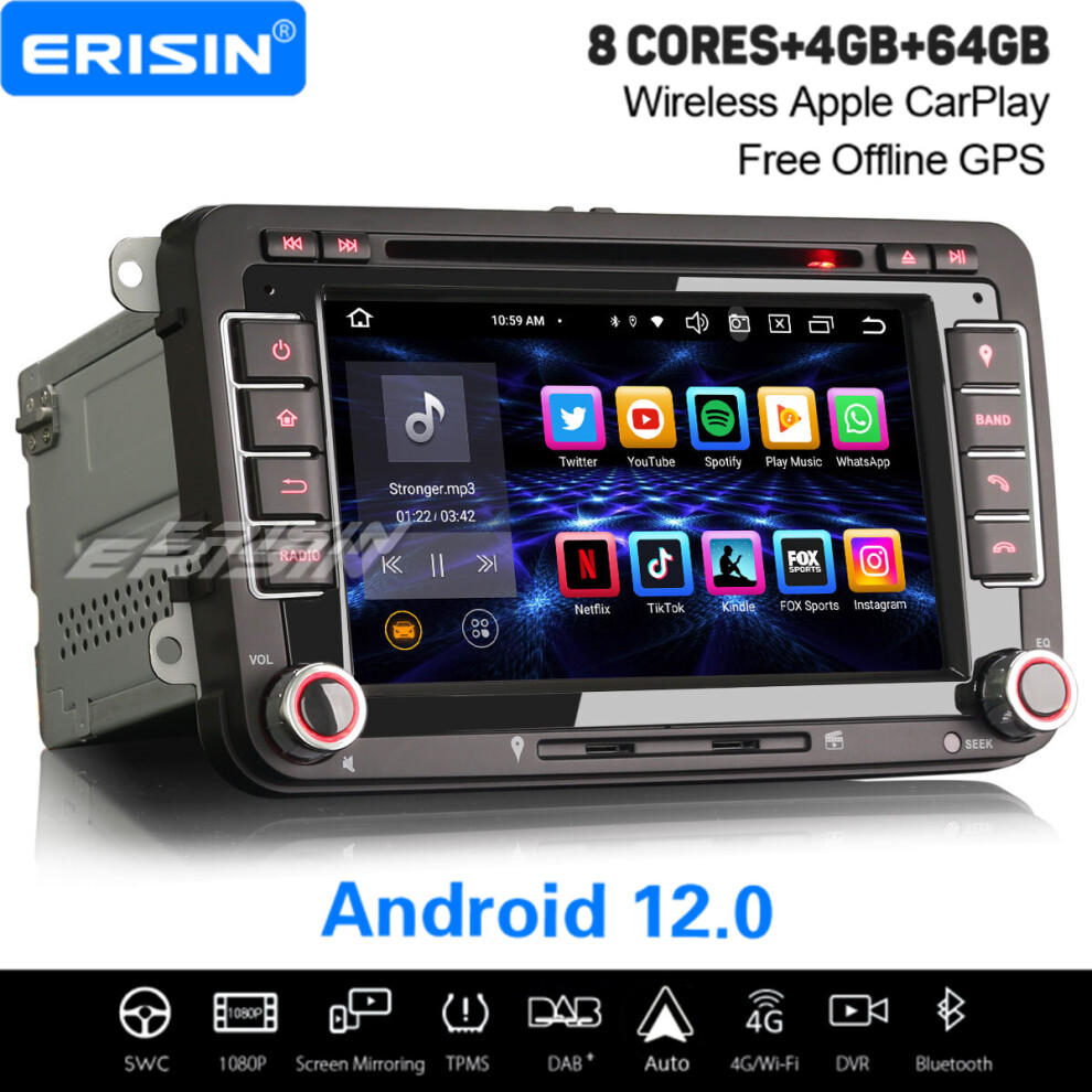 8-Core Android 12 Car Stereo For VW Passat CC Golf 5/6 Caddy Touran Skoda SEAT 64GB Satnav DAB+ CarPlay