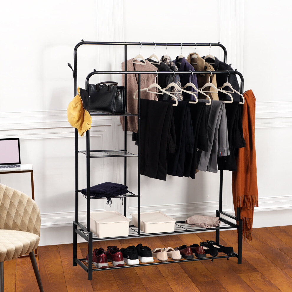 Direct Online Houseware Freestanding Double Clothes Rail With 2 Shoe Racks And 3 Shelves