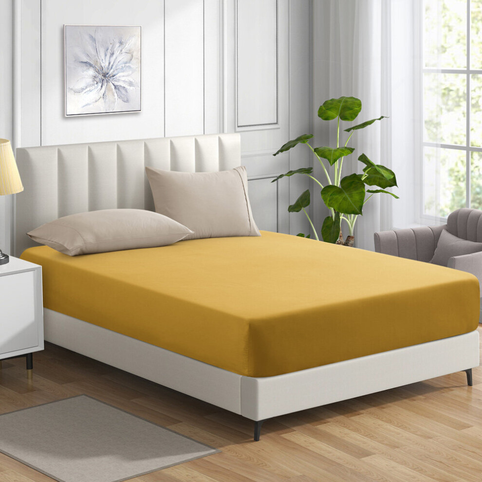 (Ochre, Super King (180 x 200 cm)) Extra Deep 25cm Fitted Sheet Bed Sheets Single Double King Super King Size