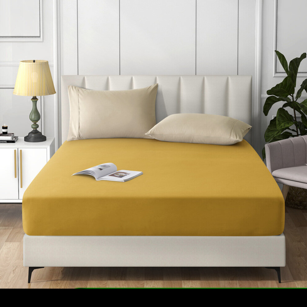 (Ochre, Double (137 x 190 cm)) Extra Deep 25cm Fitted Sheet Bed Sheets Single Double King Super King Size