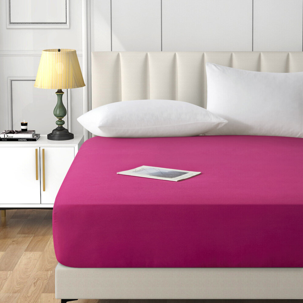 (Pink, Single (90 x 191 cm)) Extra Deep 25cm Fitted Sheet Bed Sheets Single Double King Super King Size-image-OPC-P7HTCFJ-NEW