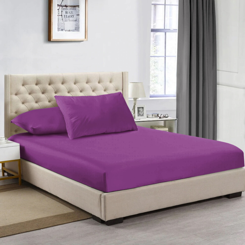 (Purple, Double (137 x 190 cm)) Extra Deep 25cm Fitted Sheet Bed Sheets Single Double King Super King Size