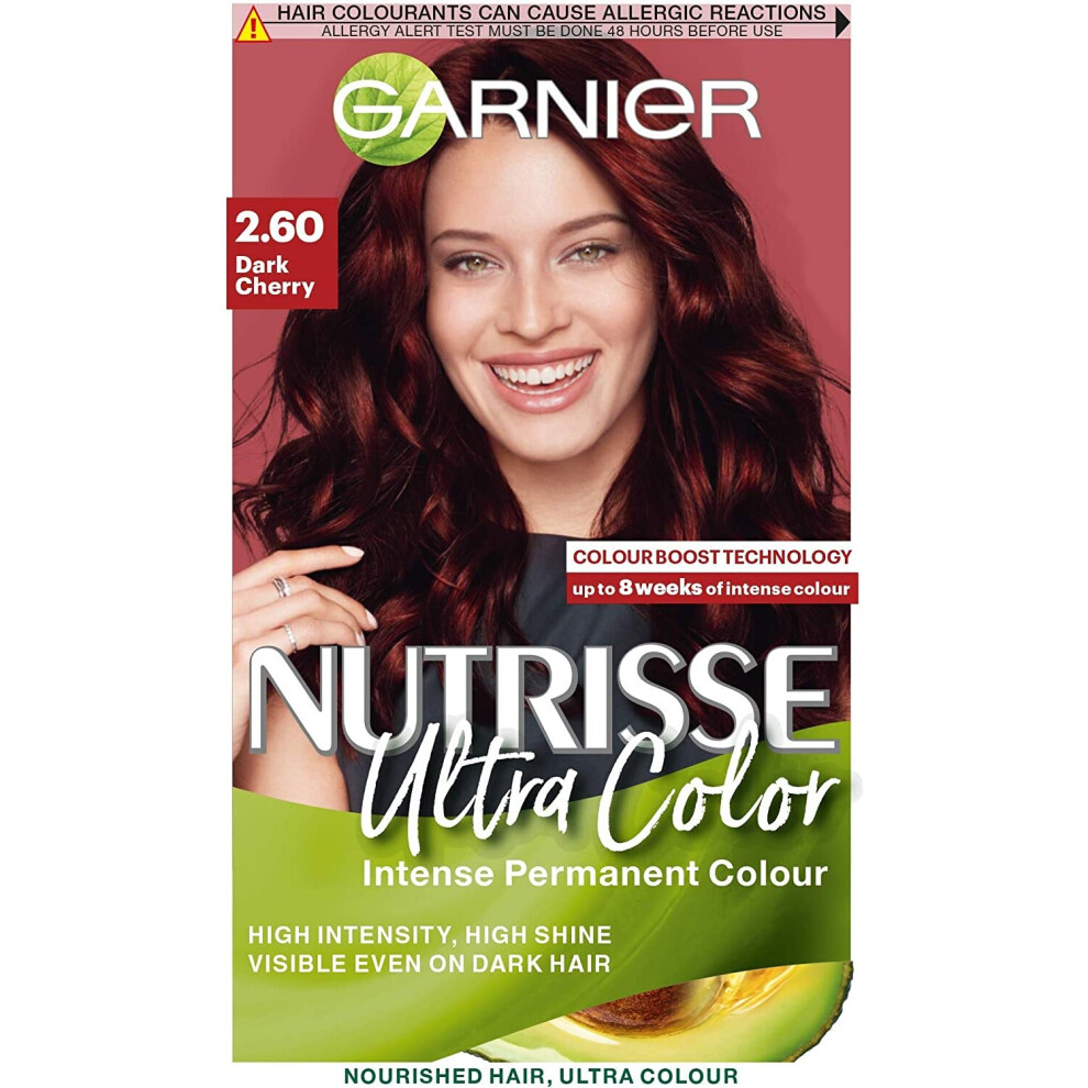 Garnier Nutrisse Ultra Color, Permanent Hair Dye, 2.6 Dark Cherry, Red