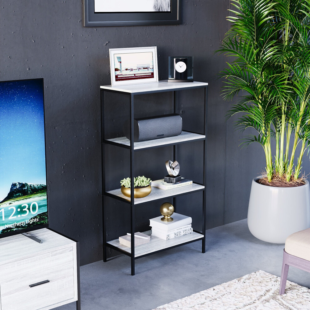 Vida Designs (Grey) Brooklyn Industrial Bookcase Wooden Shelves 4 Tier Grey