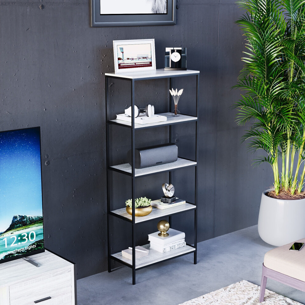 Vida Designs (Grey) Brooklyn Industrial Bookcase Wooden Shelves 5 Tier Grey