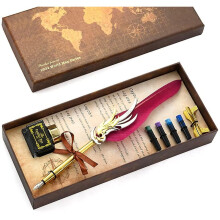 (Wine Red) Quill Fountain Pen Set Antique Fountain Pen Ink Kit Vintage Calligraphy Feather Dip Pen Gifts