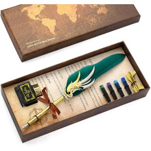 (Dark Green) Quill Fountain Pen Set Antique Fountain Pen Ink Kit Vintage Calligraphy Feather Dip Pen Gifts