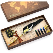 (Black) Quill Fountain Pen Set Antique Fountain Pen Ink Kit Vintage Calligraphy Feather Dip Pen Gifts