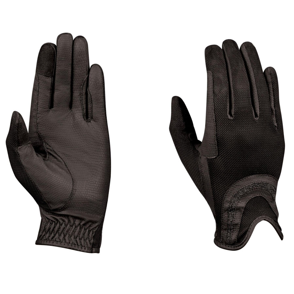 (Black, Large/8) Dublin Pull On Glitter Mesh Back Horse Riding Gloves