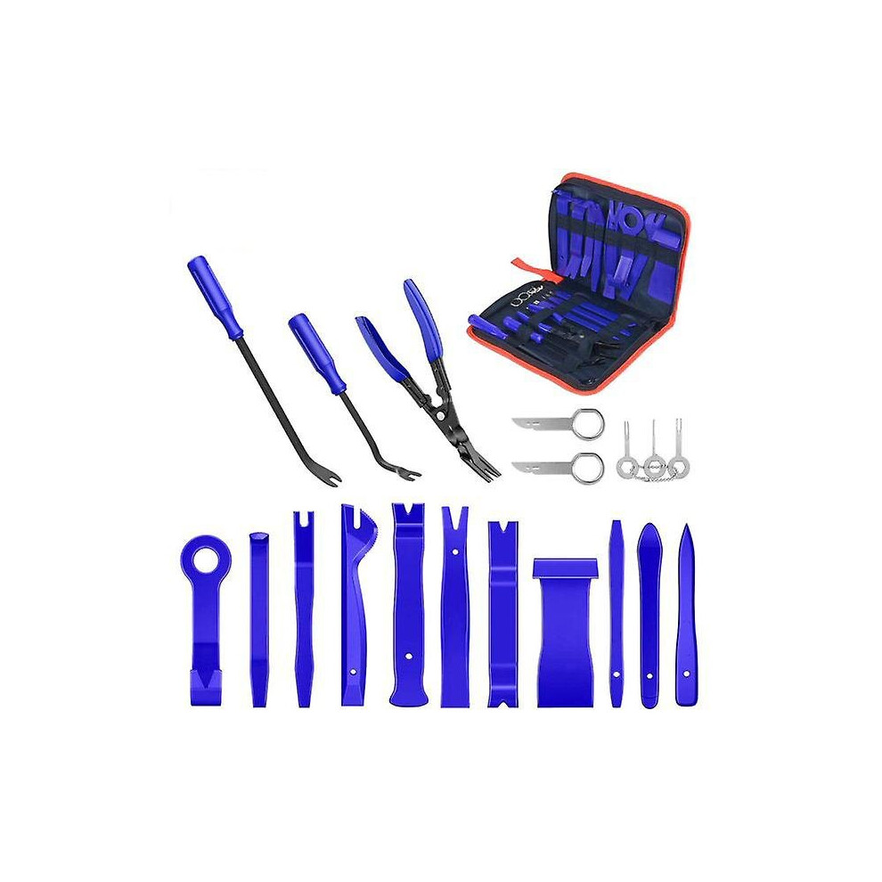 (Blue) 19Pcs Trim Removal Tool Set Car Panel Door Removal Kit Audio Radio Stereo Clip Pliers Blue 768664267886