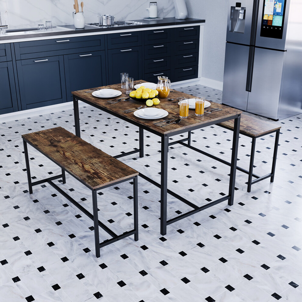 Vida Designs (Dark Wood) Brooklyn Industrial Wooden 4 Seater Dining Set Brown